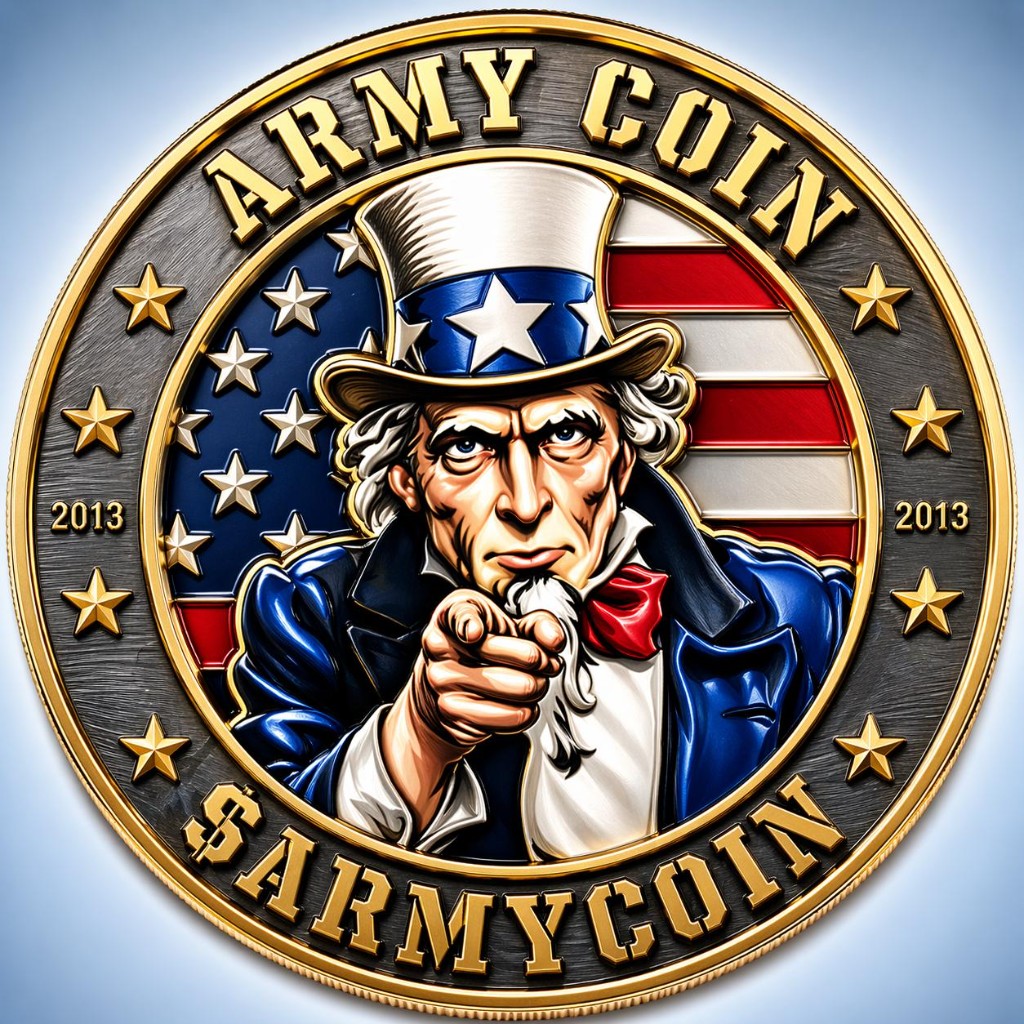 Army Coin: challenge coin with Uncle Sam, US flag, ARMY COIN and $ARMYCOIN on the rim, 2013